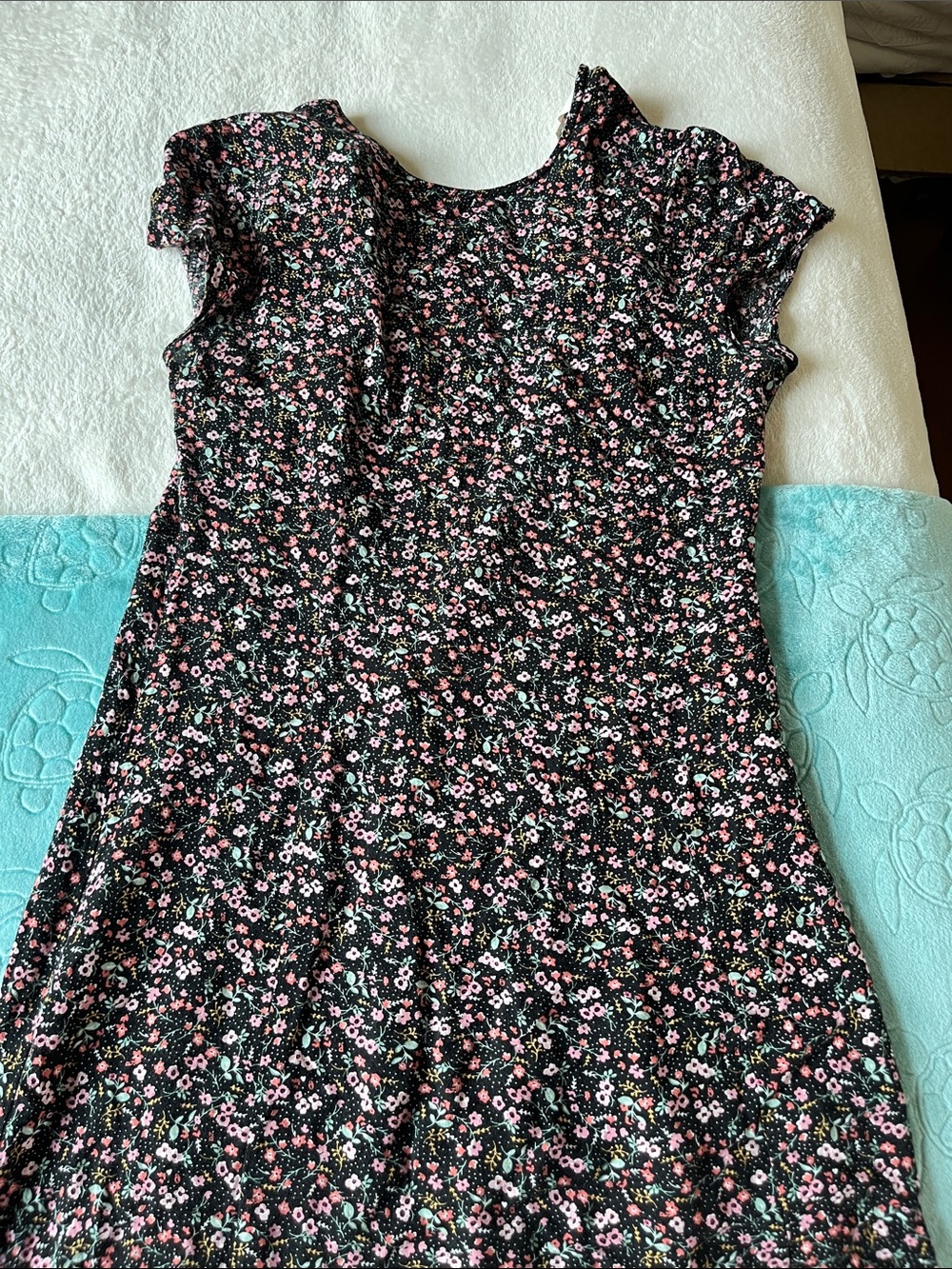 bohme Black Floral Cap-Sleeve Dress with Pink and Green Accents